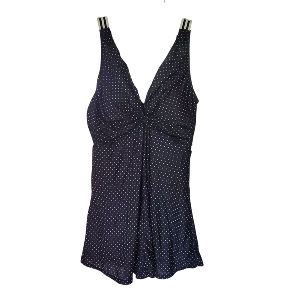 Miraclesuit‎ Womens Black Dots Marais Allover-Slimming Swimdress Size 12 - Picture 1 of 8